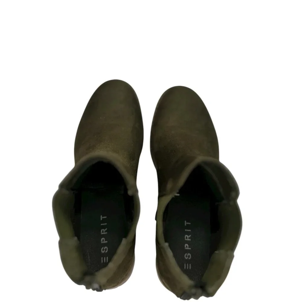 Esprit Olive Green Bobbie Ankle Boots Women’s Size 9M – Suede Look, Chunky Sole